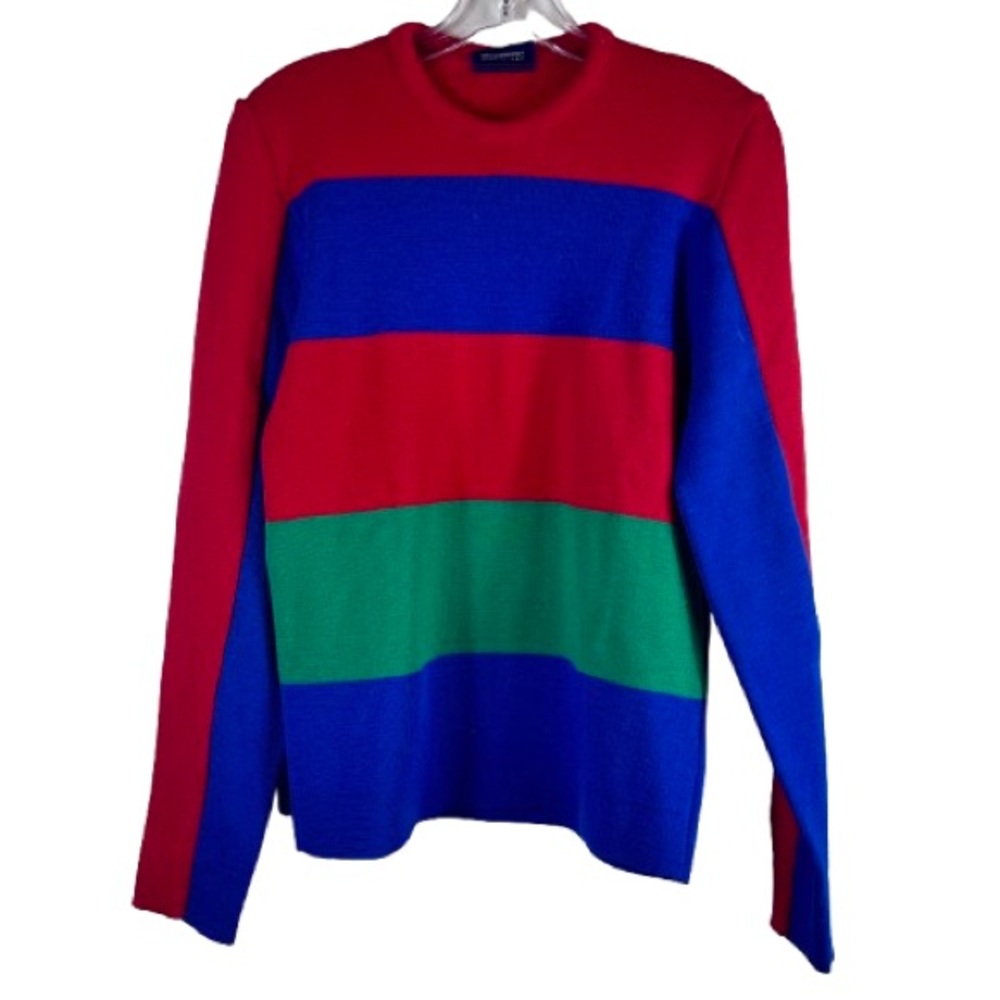 Demetre Pure Virgin Wool Colorblock Sweater Red Blue Green Vintage Men's Medium
